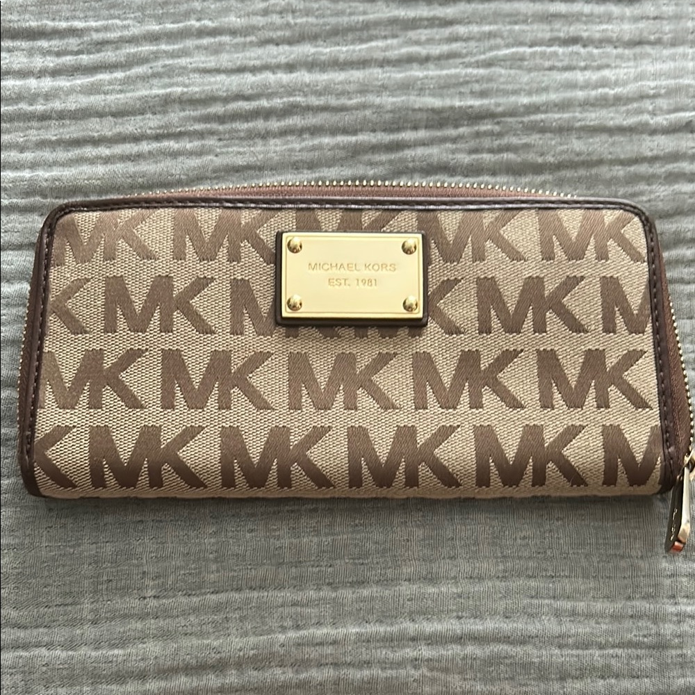 Michael Kors Tan and Brown Logo Wallet